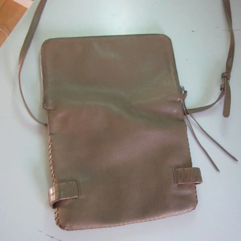 Allsaints Club Medium Clutch Crossbody Purse Tan Pebbled Leather